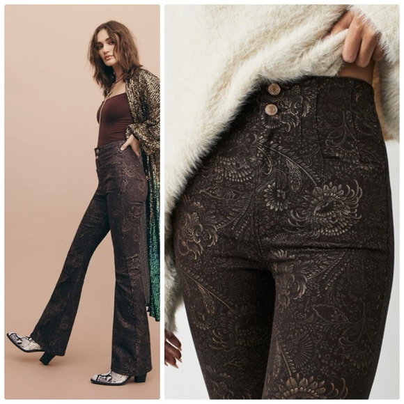 We The Free Denim - We the free Jayde printed foil high rise flare jeans in brown gold - 26 NWT